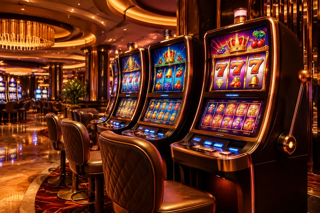 Deretan mesin slot di interior kasino